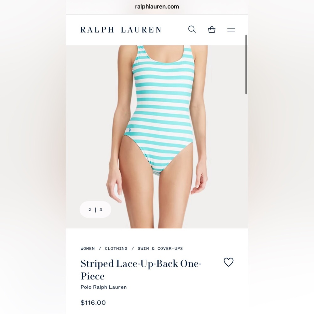 Polo Ralph Lauren Blue Lagoon Striped Lace Up Back One Piece Bathing Swim Suit S